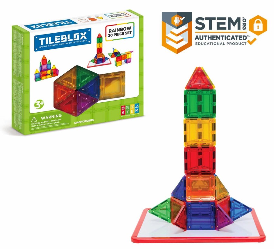 Magformers * | Magformers Tileblox Rainbow 30Pc With Magnetic Activity Board